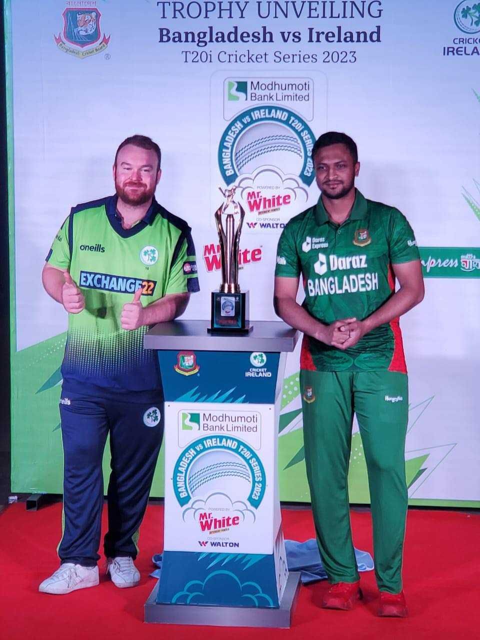 Shakib Al Hasan & Paul Stirling unveil the T20I series trophy