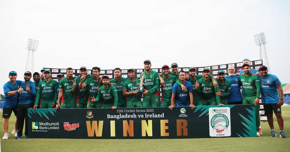 Bangladesh team rejoices with trophy ceremony following the series win over Ireland