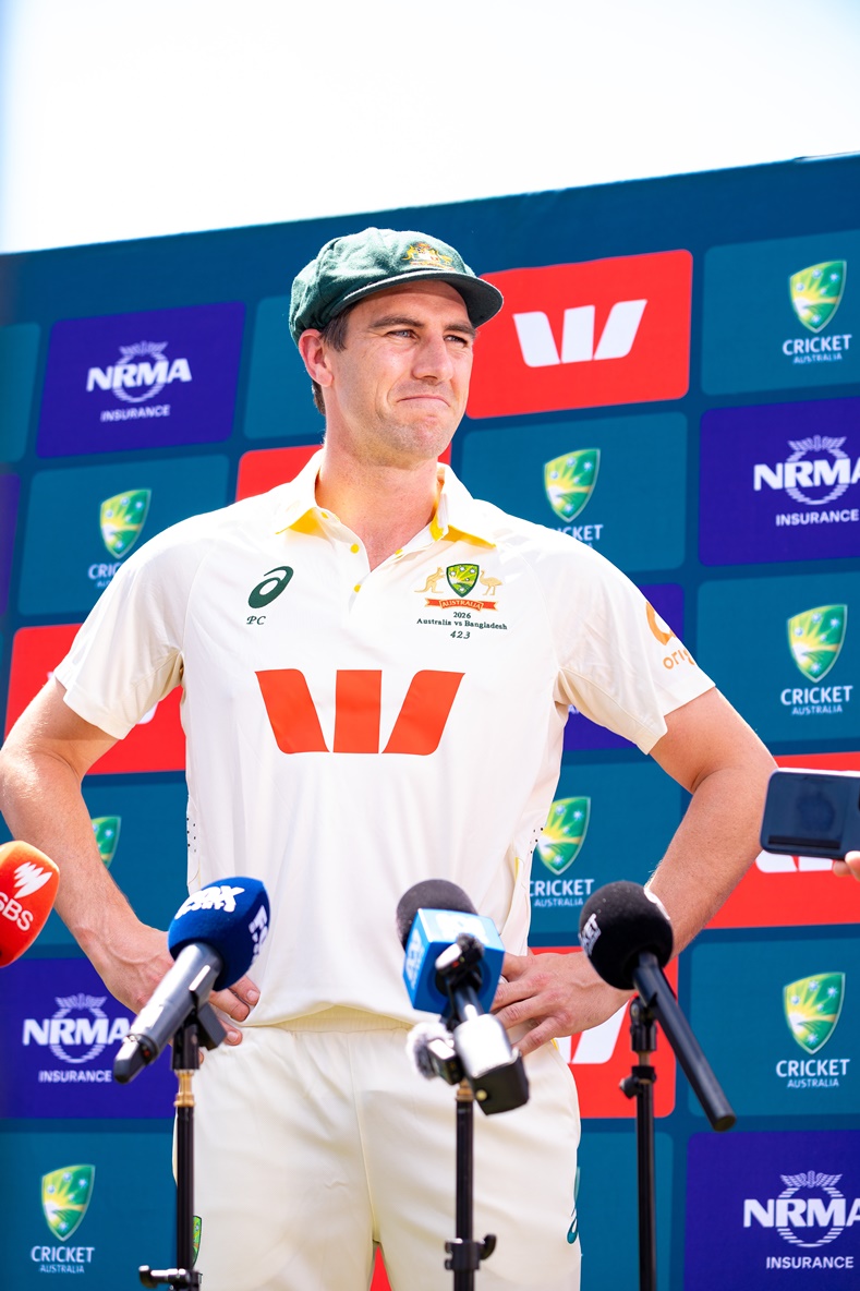 Aussie Captain Pat Cummins in the press ©Azher Niaz Chattah/CA