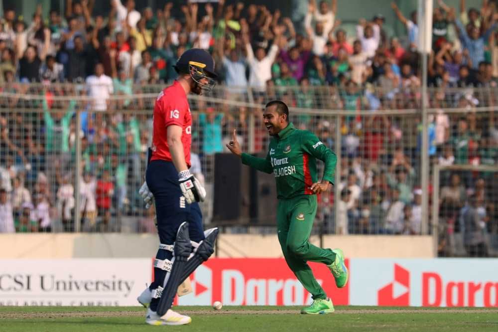 Mehedi Hasan Miraz celebrates a wicket