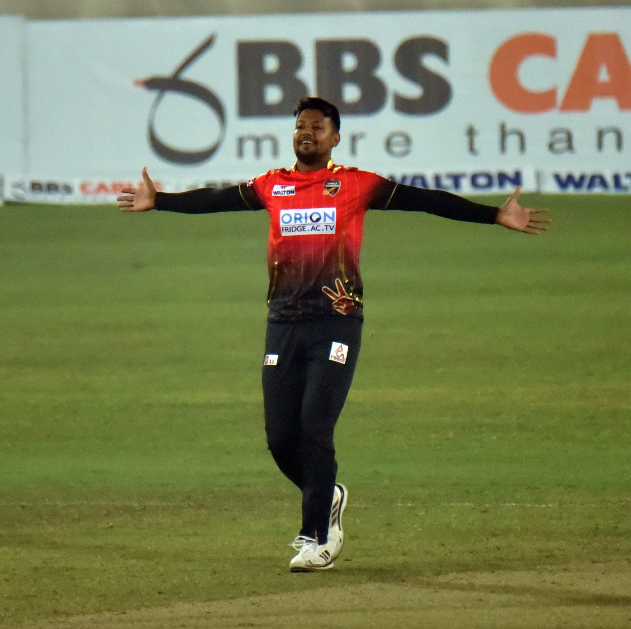 Nahidul Islam with figures of 3 for 5 including a maiden in four overs.