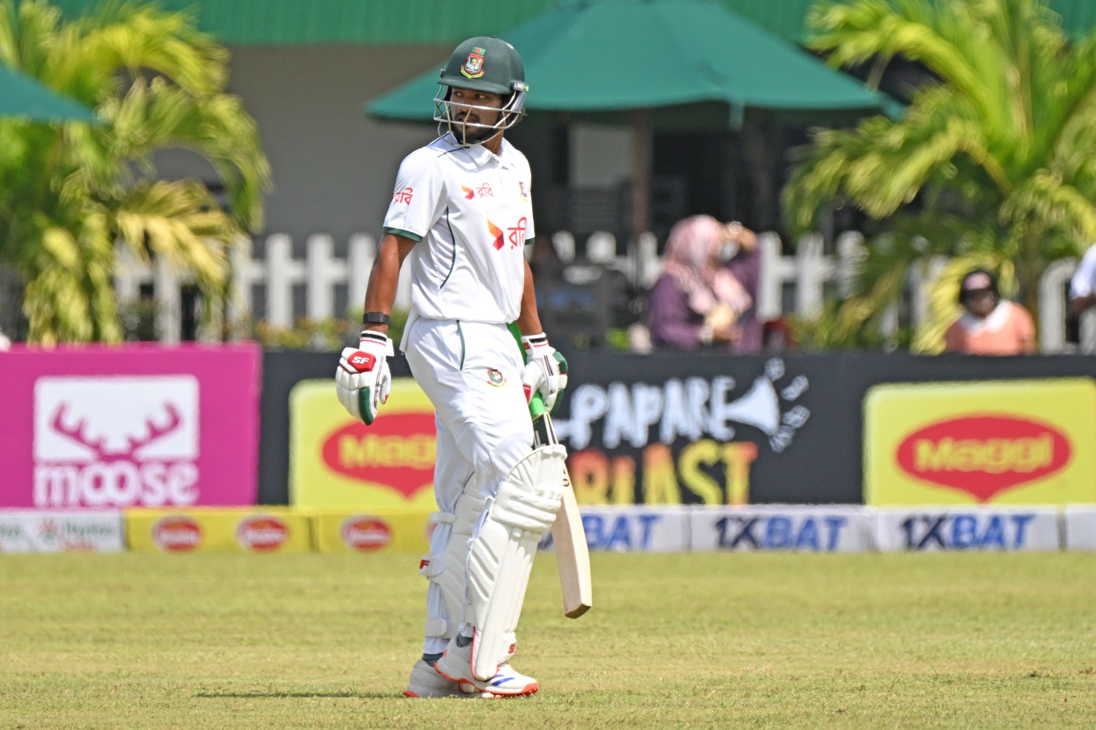 Skipper Najmul Hossain Shanto departs after scoring 148 in Galle ©BDCricTime