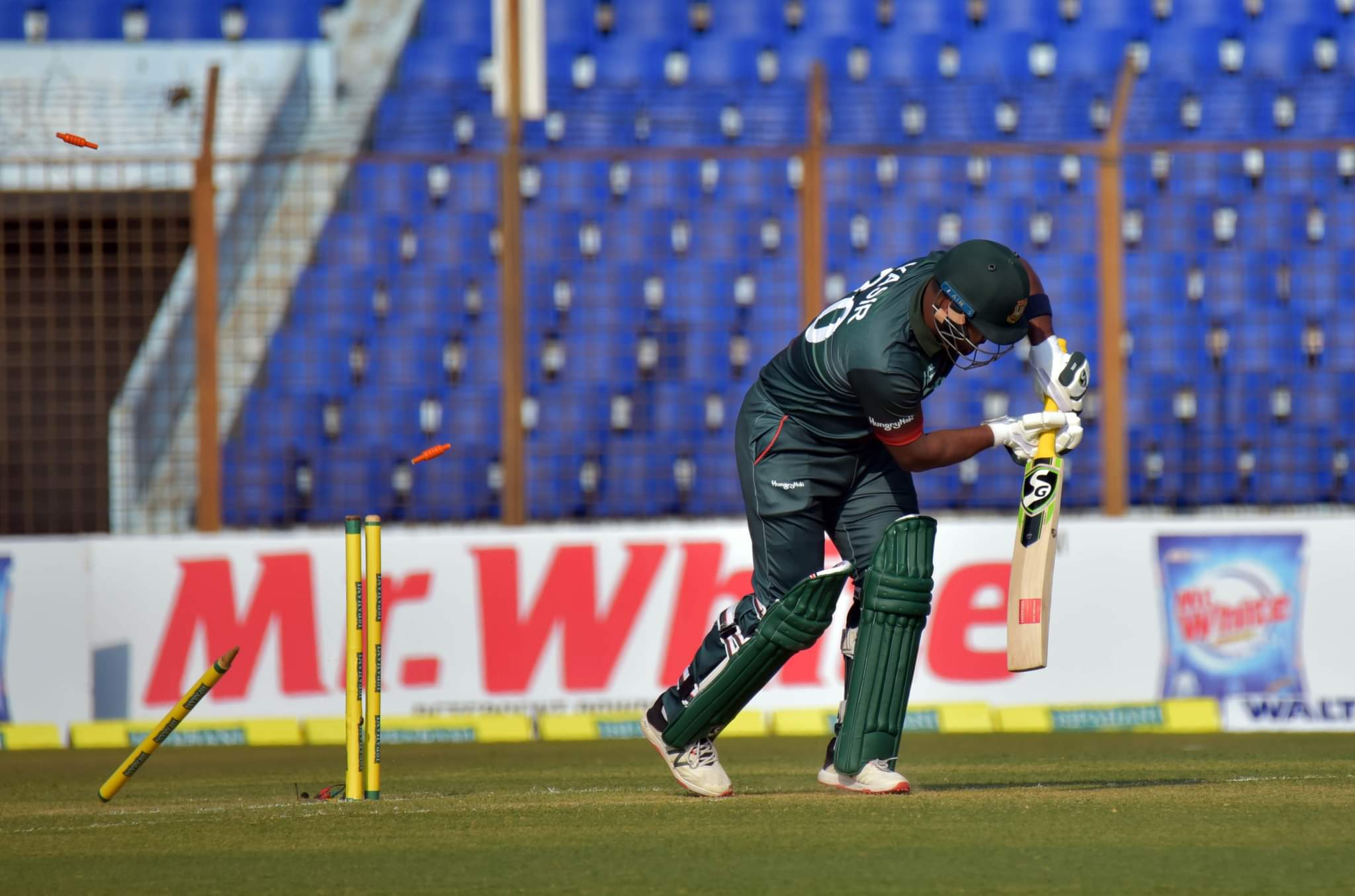 Yasir Ali was bowled for a duck on debut 